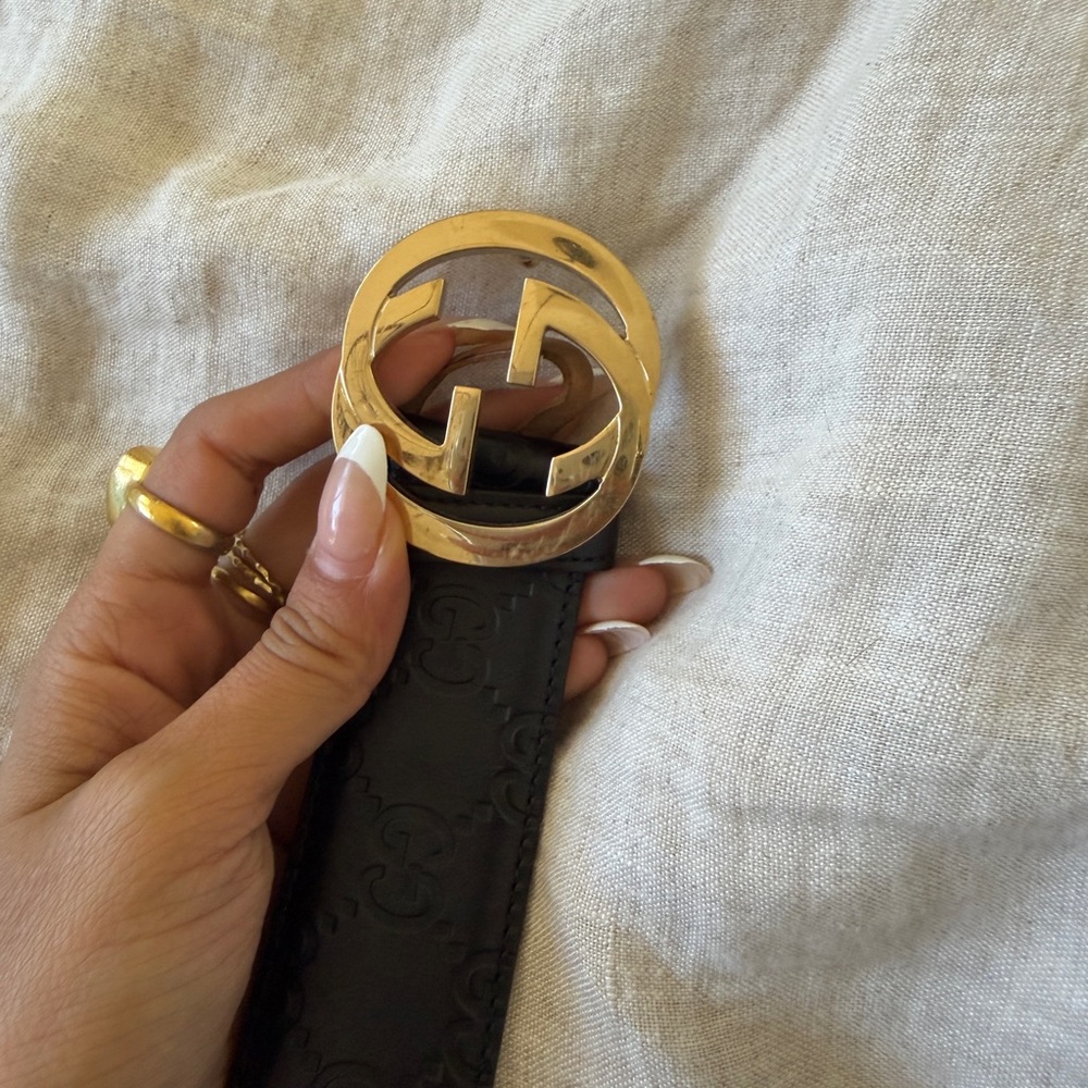 Gucci Black Embossed GG Leather Belt